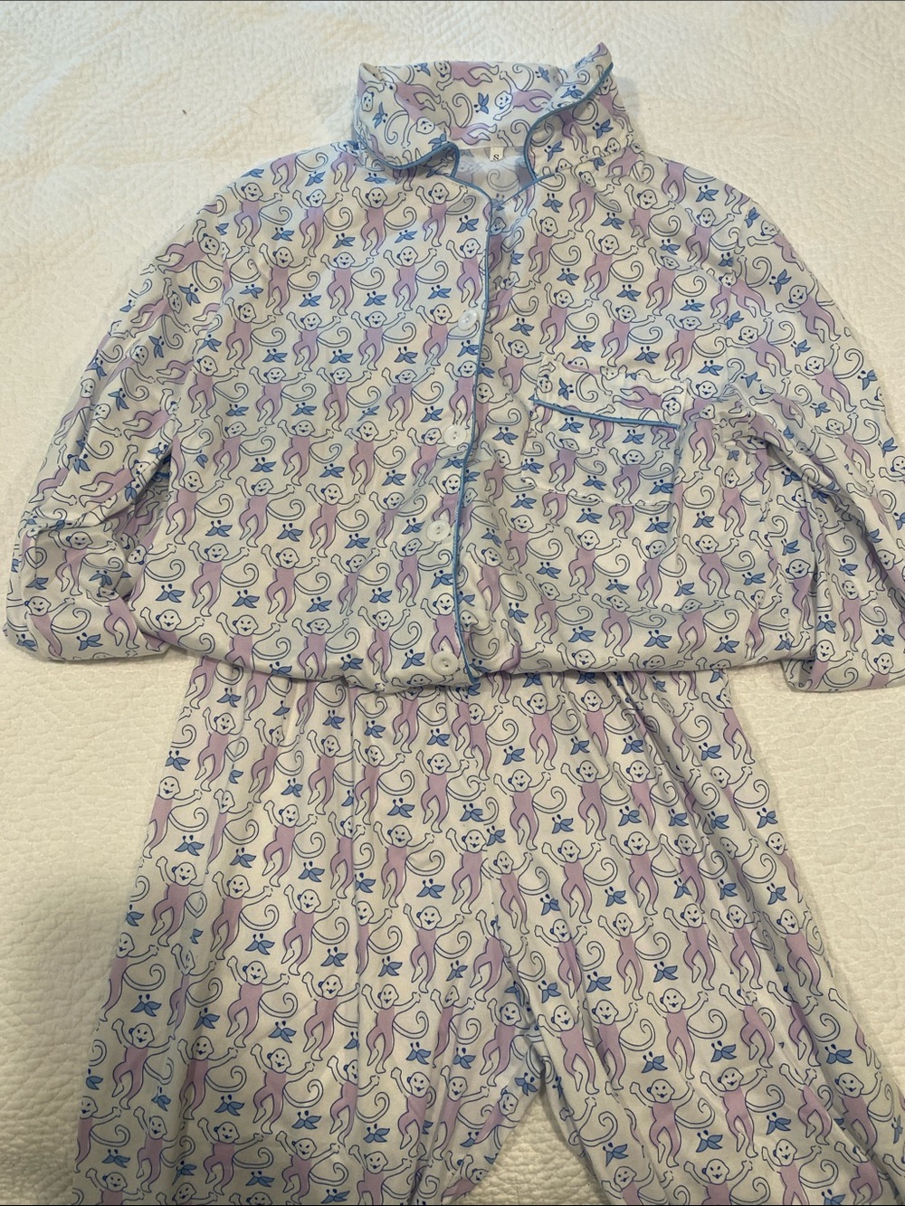 Women's Pink & Blue Monkey Print Pajama Set